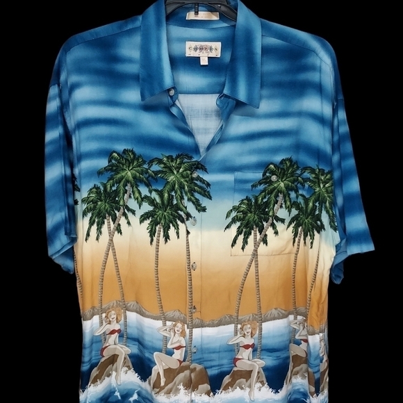Vintage Campia Moda XL Mens Hawaii Bikini Girls and Palm tree rayon shirt - Picture 6 of 15